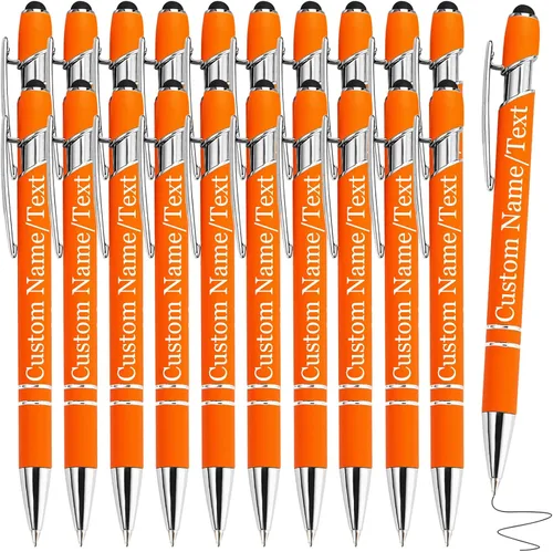 Miniatura 22 de Bolígrafos personalizados con nombre, paquete de 10 bolígrafos personalizados a granel, bolígrafo de tinta negra grabada con punta de lápiz óptico