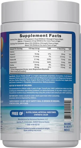Miniatura 2 de Natural Vitality Kids Calm Magnesio 16oz Polvo Mezcla de bebida con sabor a bayas mixtas Apoya un estado de ánimo equilibrado y un desarrollo