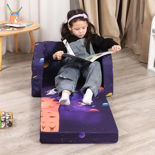 Miniatura 5 de MOMCAYWEX Sofá para niños, sofá de espuma abatible 2 en 1, silla plegable suave para juegos, color morado oscuro Púrpura oscuro