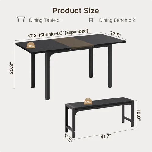Miniatura 3 de Ahomly Juego de mesa de comedor extensible grande de 63 pulgadas para 4-6 personas con pivote inteligente de 180°, juego de mesa de cocina
