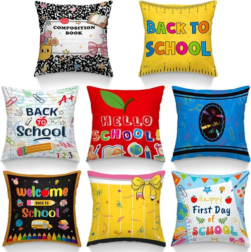 8 fundas de almohada de regreso a la escuela, 18 x 18 pulgadas, composición, fundas de almohada para cuadernos, fundas de almohada para el aula,