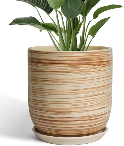 Miniatura 47 de Maceta de Cerámica para Plantas de Interior de 5 Pulgadas - Maceta Redonda para Plantas Suculentas con Agujero de Drenaje y Platillo, Decoración