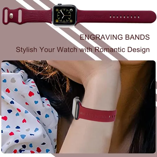 Miniatura 6 de 2 correas grabadas compatibles con Apple Watch Band 1.732 in 1.575 in 1.772 in, correa deportiva de silicona para mujeres y niñas, correa deportiva