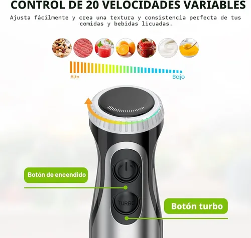 Miniatura 3 de Bonsenkitchen Batidora de mano de inmersión con batidor, 20 velocidades y modo turbo, batidora de mano de 500 W, batidora de mano de acero
