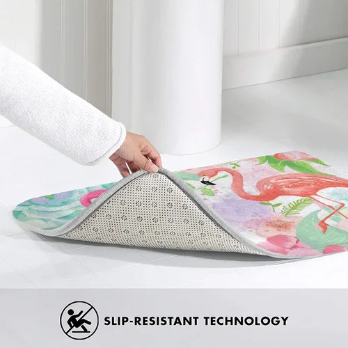 Miniatura 4 de Alfombra de baño tropical de flamenco para baño, tapetes de felpa pequeños, suaves, lavables, antideslizantes, absorbentes, alfombras de ducha