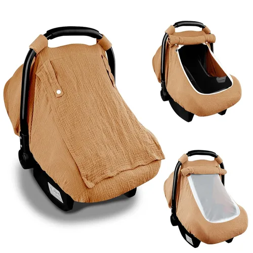 Miniatura 16 de Fundas de asiento de automóvil de muselina para bebés, funda de asiento de automóvil de verano para niños y niñas con ventana transpirable, toldo
