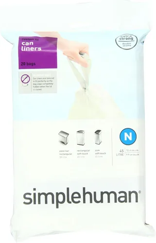 simplehuman Forro para bote de basura de ajuste personalizado, 45 litros/12 galones, 20 unidades (paquete de 2)