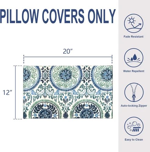 Miniatura 813 de Juego de 2 almohadas para exteriores de 16 x 16 pulgadas, repelentes al agua con interiores, para muebles de patio, hogar, jardín, geometría bohemia