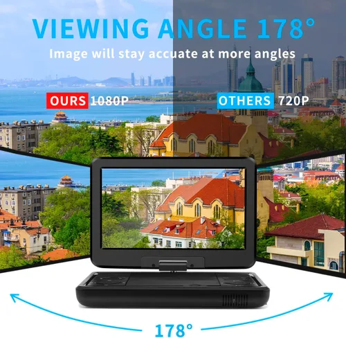 Miniatura 4 de Combo de reproductor de TV/DVD portátil de 12.5 pulgadas con pantalla giratoria HD de 10.1 pulgadas, sintonizador digital/HDMI/USB/AV, batería