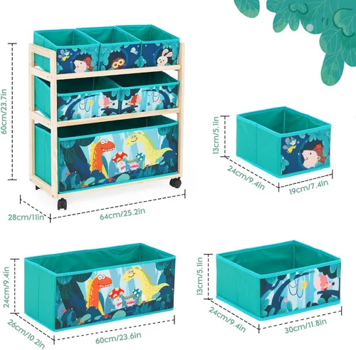 Miniatura 2 de Jomifin Organizador de almacenamiento de juguetes para niños con ruedas, carrito rodante con 6 contenedores de almacenamiento extraíbles para Verde