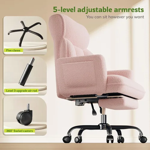 Miniatura 6 de DurayLoly Silla de oficina grande y alta con brazos y respaldo ajustables, silla de oficina ergonómica con reposapiés y tela cómoda para oficina