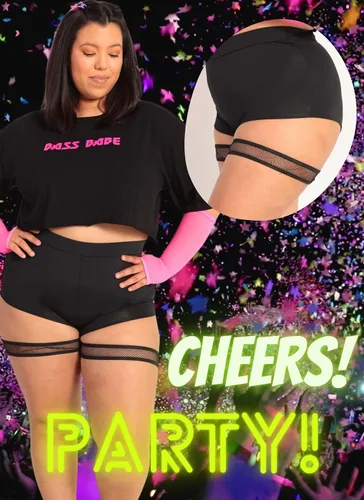 Miniatura 11 de Pantalones cortos para mujer, sexy, rave, color negro, para yoga, baile, bikini de cintura alta, traje de concierto de música