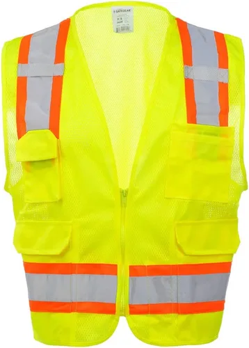 J. J. Keller & Associates, Inc. Chaleco de seguridad de agrimensura de alta visibilidad, dos tonos, cremallera, tipo R clase 2, SAFEGEAR Verde lima
