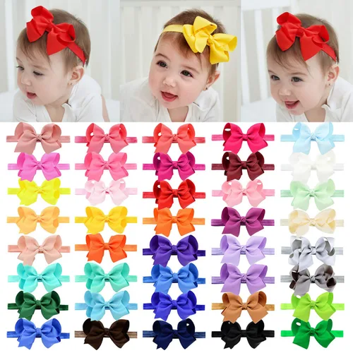 jollybows 40 piezas Diademas con Lazos de Cinta Grosgrain para Bebés Niñas 4" Banda Elástica para el Cabello Accesorios para el Cabello para Bebés