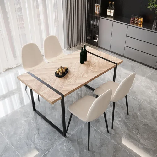 Miniatura 38 de YYQ Juego de mesa de comedor para 4, mesa de cocina de madera de 59 pulgadas y sillas para 4, moderno juego de mesa de comedor de 5 piezas con 4