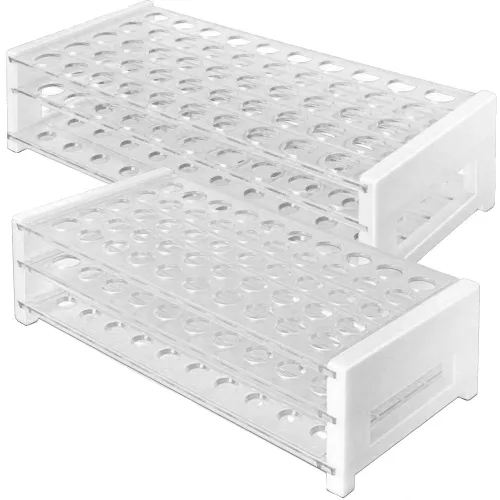 Karter Scientific Gradilla para tubos de ensayo de plástico, 15/18 mm, 50 tubos, transparente, desmontable, poliestireno