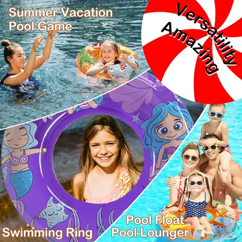 Miniatura 2 de Paquete de 3 flotadores de piscina para niños con diseño de dinosaurio/pirata/sirena, juguetes de piscina para niños pequeños, anillos de natación