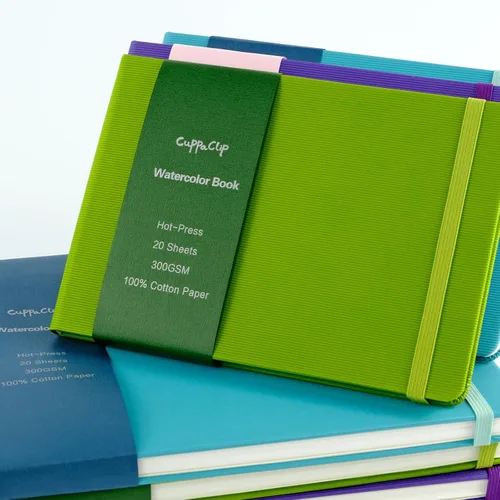 Miniatura 7 de CuppaClip Papel de acuarela de algodón prensado en caliente con bolsillo interior, cuaderno de bocetos de acuarela, diario como cuaderno de viaje