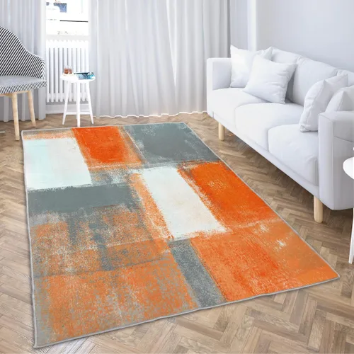 Miniatura 6 de LOKMU Alfombras antideslizantes de arte abstracto naranja y gris blanco para decoración del hogar, alfombra para aula, sala de estar, dormitorio
