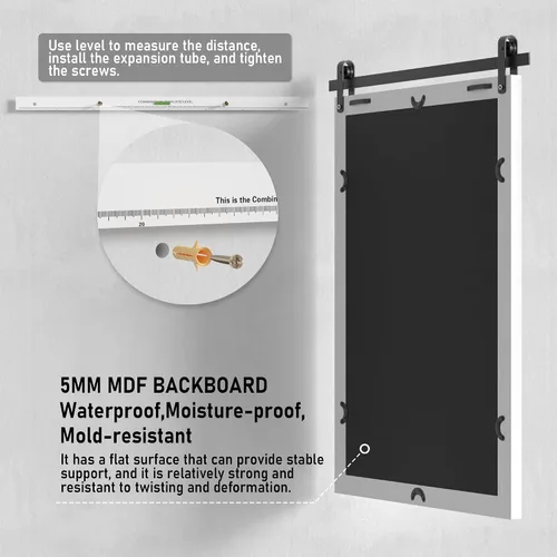 Miniatura 7 de Espejo de casa de campo para baño, espejo de tocador rústico blanco con marco de madera, espejos decorativos, estilo puerta de granero, decoración