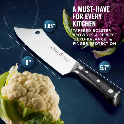 Miniatura 6 de Cutluxe Cuchillo Cleaver de Chef – Cuchillo de Carnicero Cleaver de Carne de 8" – Hoja de Acero Alemán, Espiga Completa, Diseño de Mango Ergonómico