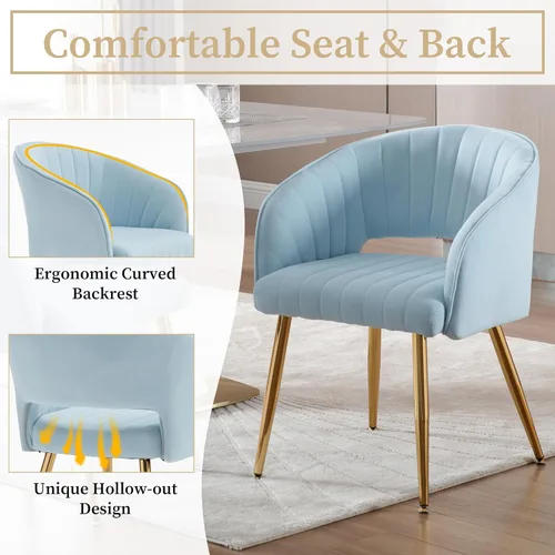 Miniatura 4 de Westice Juego de Silla de Oficina de Terciopelo para el Hogar, Set de 1, Sillas de Tocador Modernas con Acolchado y Patas de Metal Dorado, Silla