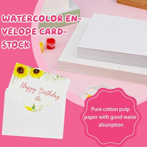Miniatura 3 de Lunarm Tarjetas y sobres en blanco, 50 juegos, postales plegables de acuarela de 4 x 6 pulgadas con sobres, papel de tarjeta de felicitación de 140