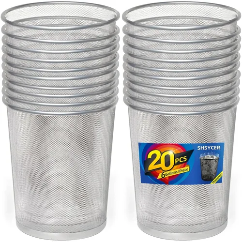 Miniatura 11 de Botes de basura de malla plateada, paquete de 10 cubos de basura de malla de 6 galones, papeleras de alambre de metal abierto, cesta de basura