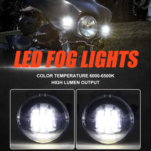 Miniatura 2 de Luces de cruce para motocicleta LED, luz antiniebla de 11.4 cm, proyector de luz auxiliar, lámpara de conducción para Road King Electra Glide Negro