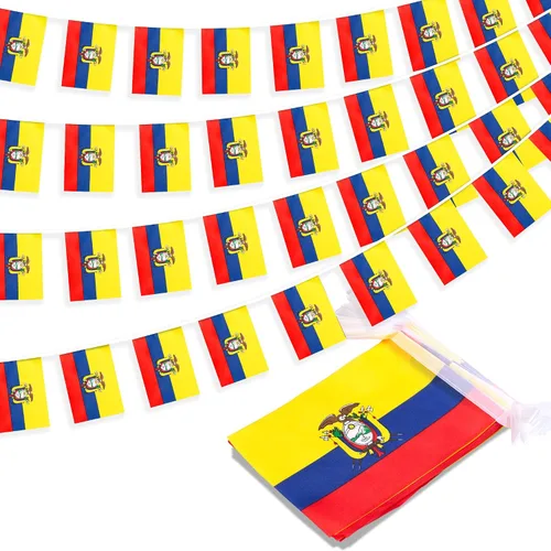 Miniatura 18 de Bandera de cuerda de El Salvador, pequeña bandera de mini banderines salvadoreños, decoración nacional del país para escuela, fiesta, eventos