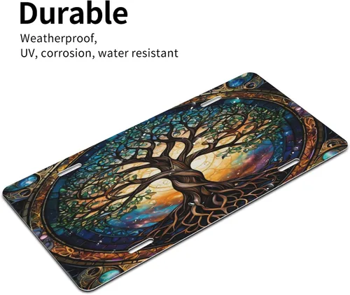 Miniatura 4 de Árbol de la vida - Placa de matrícula colorida abstracta divertida de aluminio para placas delanteras decorativas, impermeables, sin óxido, A