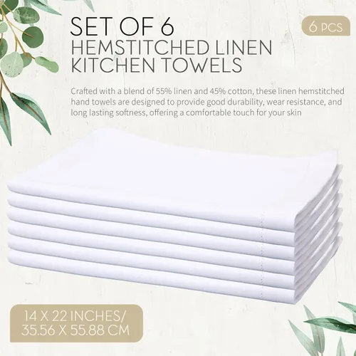 Miniatura 2 de Mixweer 6 toallas de mano de lino blanco con dobladillo de 14 x 22 pulgadas para bordar, paños de cocina para baño, cocina y hogar