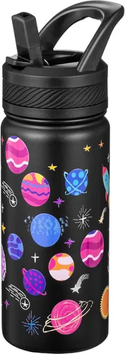 Miniatura 19 de Fanhaw Botella de Agua Aislada para Niños de 18 Oz con Tapa de Pajita – Acero Inoxidable de Doble Pared al Vacío, A Prueba de Fugas, Botellas