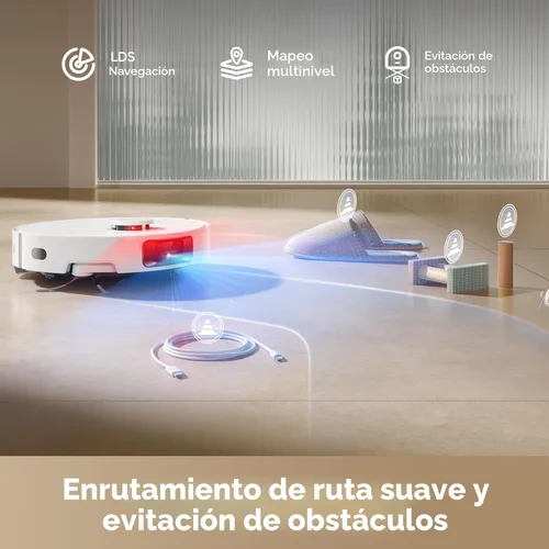 Miniatura 6 de DREAME Aspiradora robot D20 Pro Plus, succión de 13,000 Pa, DuoBrush para pelo de mascotas, limpieza de esquinas, vaciado automático, prevención