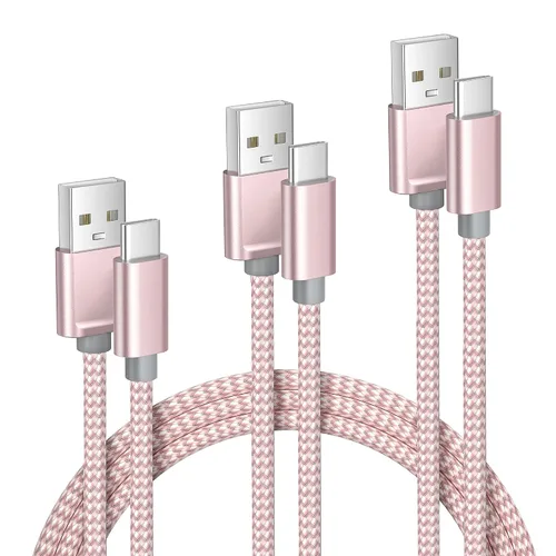 Miniatura 13 de Cable de carga USB tipo C, paquete de 3, (1.5/3.3/6.6 pies), de nailon, para Samsung Galaxy Fold Note 9, 8, S10, S9, S8, S10E, 10, 10E, Plus, S20