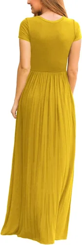 Miniatura 3 de DEARCASE Vestido largo para mujer, manga corta, casual, de verano, holgado, liso, cómodo, con bolsillos
