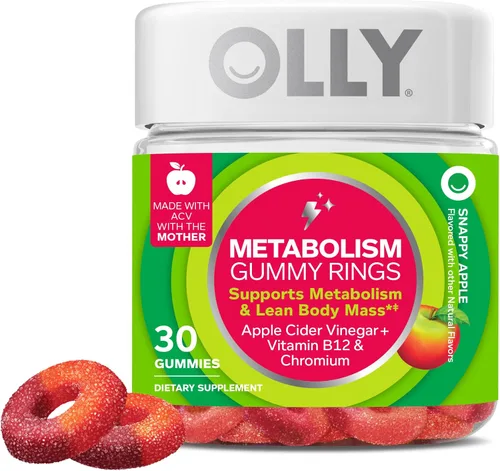 OLLY Gomitas Anillos para el Metabolismo, Vinagre de Sidra de Manzana, Vitamina B12, Cromo, Energía y Salud Digestiva, Suplemento Masticable, Sabor