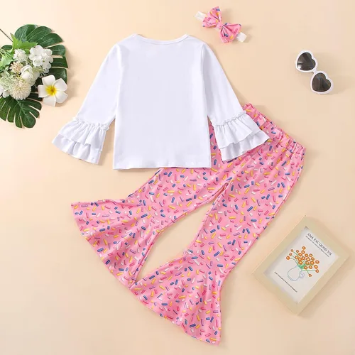 Miniatura 11 de Conjunto de ropa de cumpleaños para bebé niña pequeña, camiseta de manga larga, pantalones de campana, diadema
