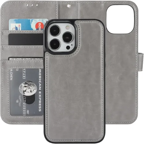 Miniatura 16 de Bocasal Funda tipo cartera desmontable para iPhone 13 Pro Max con bloqueo RFID, ranuras para tarjetas, soporte de cuero PU premium, soporte Negro