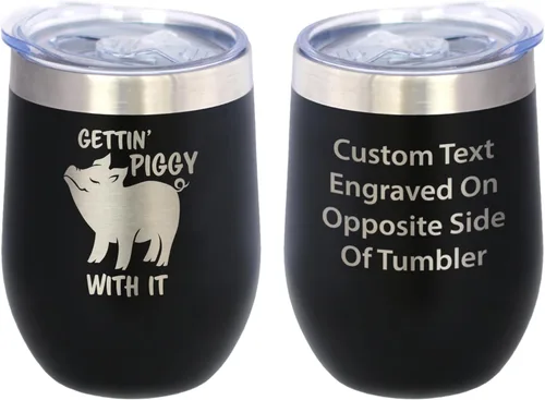Custom Gettin Piggy - Vaso de vino personalizado con tapa deslizante, taza aislada de acero inoxidable, bonitos regalos de decoración de cerdo