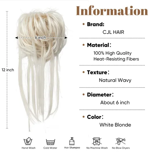 Miniatura 2 de CJL HAIR Pieza de Cabello Moño Desordenado Extensiones de Moño de Cabello Rizado con Colas Rectas Coleteros de Cabello Sintético Piezas de Cabello