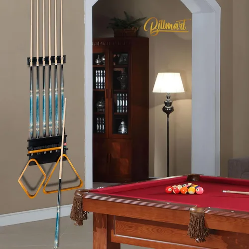 Miniatura 4 de Billmart Soporte de pared para palos de billar - Soporte para tacos de billar para 6 palitos de almacenamiento de accesorios de mesa de billar