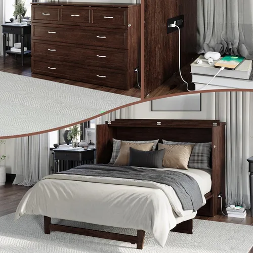 Miniatura 22 de AFI, Northfield Murphy Bed - Baúl de cama Twin XL con colchón de 6", cajón de almacenamiento y cargador USB integrado, ámbar quemado
