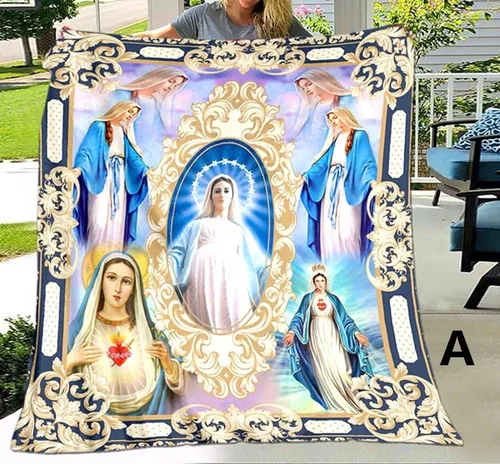 Miniatura 2 de Manta de franela para sala de estar/dormitorio de Jesús Virgen María, ultra suave, manta cálida (A, 4.9 ft* 6.6 ft (60 x 80 pulgadas)