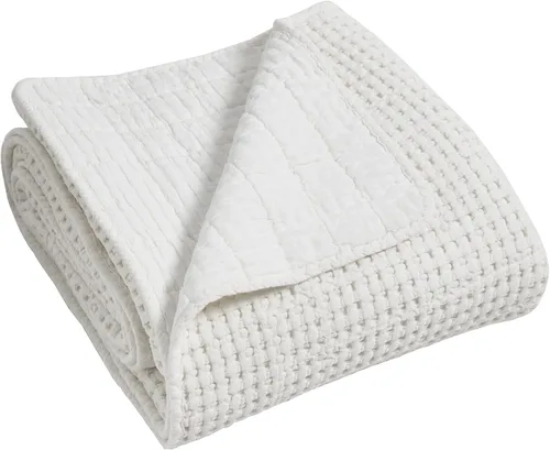 Miniatura 8 de Levtex Home - Juego de colcha Mills Waffle King (120x104 pulgadas) con 2 fundas de almohada (36x20 pulgadas) - Blanco brillante - Juego de colcha