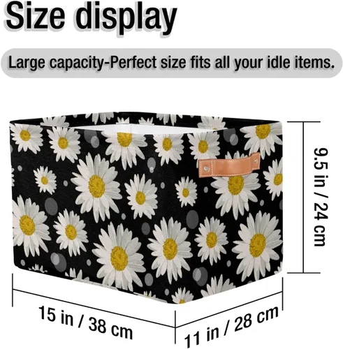 Miniatura 3 de Pardick Cesta de almacenamiento de margaritas, cubos rectangulares plegables con asas para dormitorio, guardería, hogar, oficina, decoración, cesta