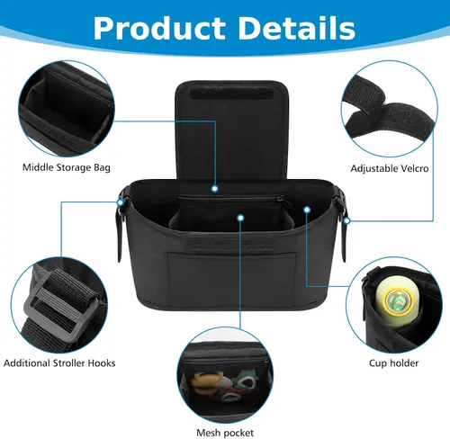 Miniatura 5 de Accmor Organizador universal para cochecito, organizador de bolsa de cochecito, organizador de cochecito, accesorios para Uppababy, Baby Jogger