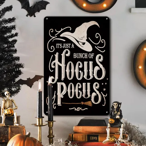 Hocus Pocus - Letrero de metal para decoración de Halloween, letrero de hocus pocus bruja, 8 x 12 pulgadas, letrero de hocus pocus para decoración
