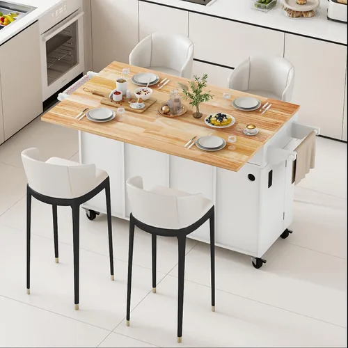 Miniatura 4 de Carrito para isla de cocina con almacenamiento y ruedas, isla de cocina rodante grande de 150 cm con hoja abatible, isla móvil para cocina