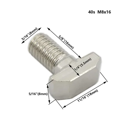 Miniatura 2 de 20 tornillos deslizantes de rosca M8 con ranura en T, acero al carbono, acero al carbono, niquelado, tornillos en forma de T para perfil de aluminio